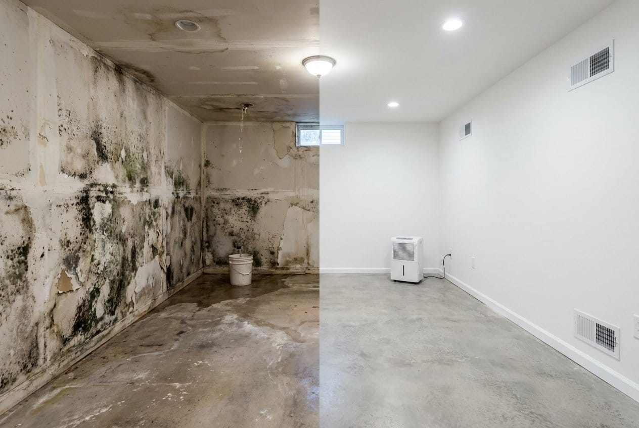 Mold Inspection & Moisture Assessment before and after in residential basement, Allendale NJ