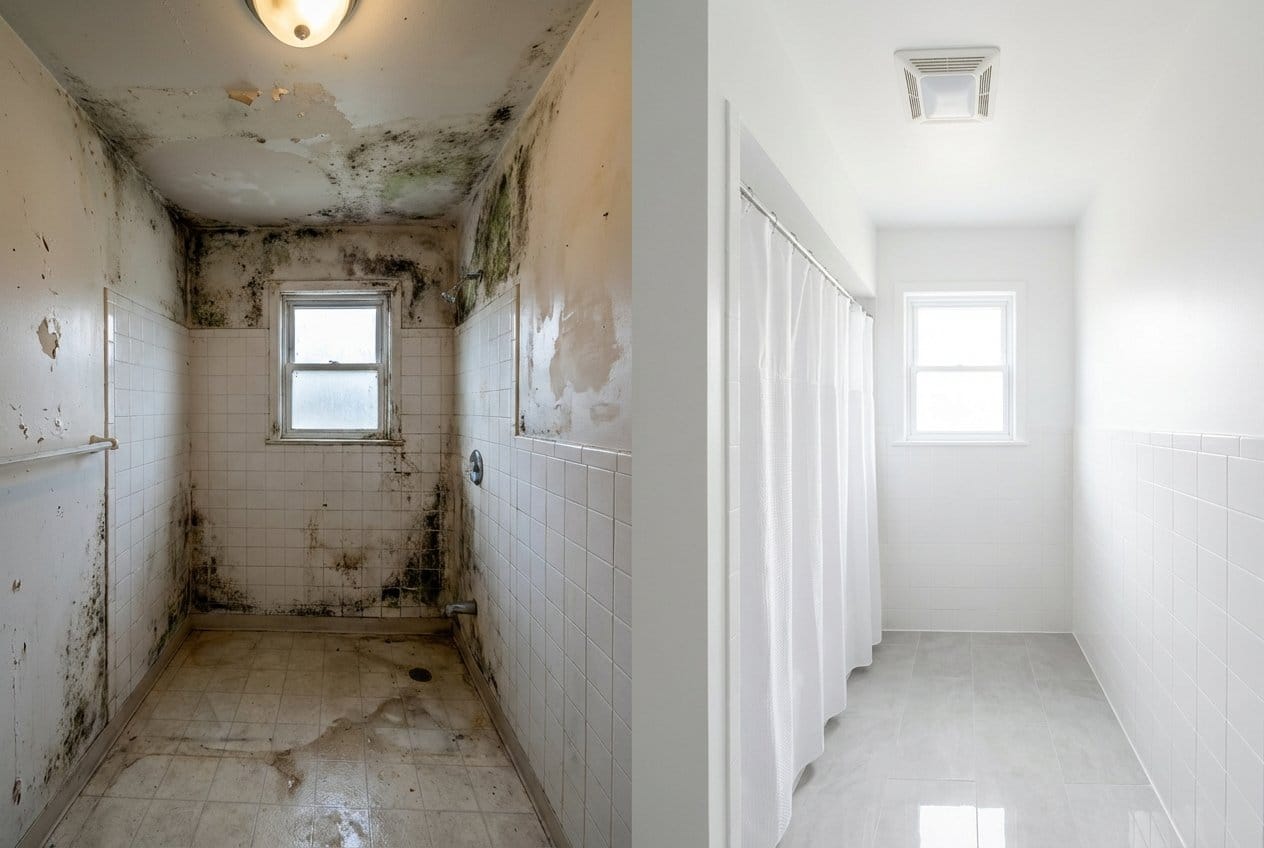 Before and after mold inspection & moisture assessment in Allendale split-level home bathroom