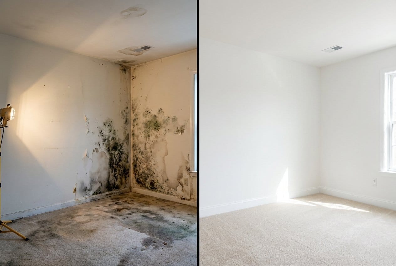 Mold Testing & Lab Reporting before and after in living room, Allendale NJ