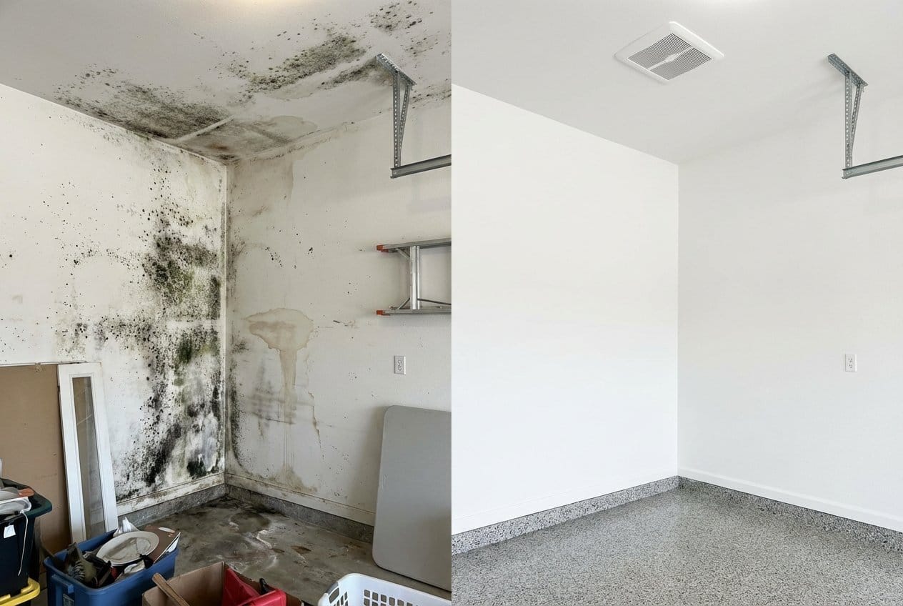 Mold Removal & Remediation before and after in garage, Allendale NJ