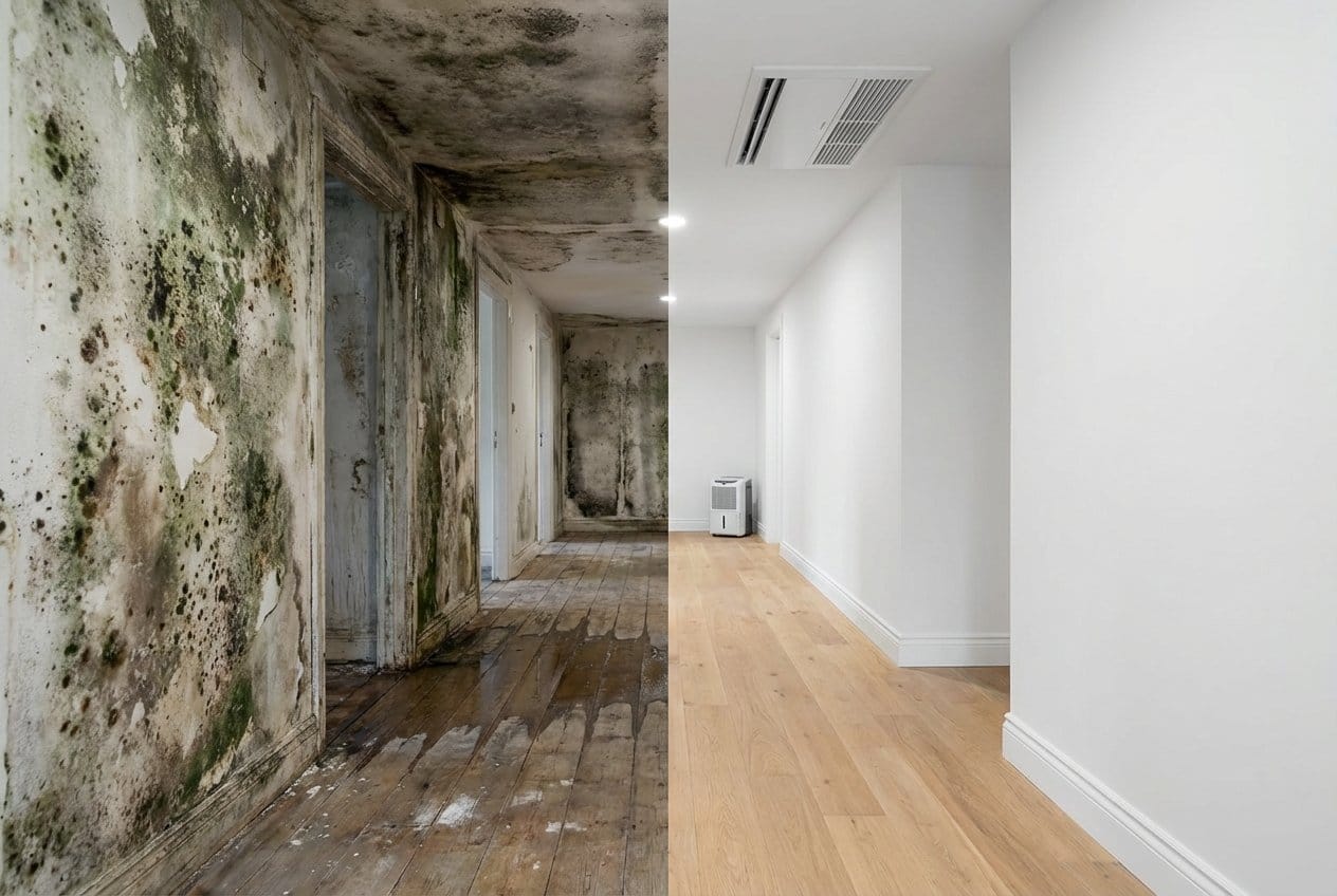 Black Mold Removal before and after in hallway, Allendale NJ