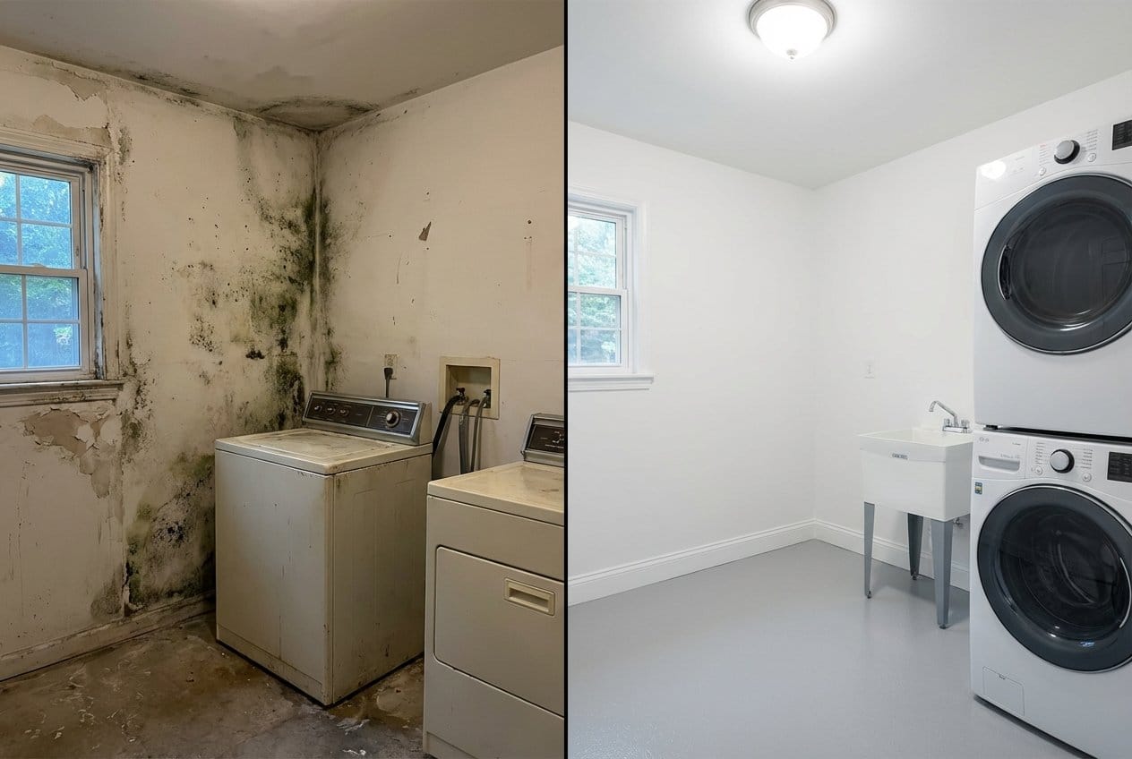 Black Mold Removal restoration — laundry room of contemporary home in Allendale, NJ
