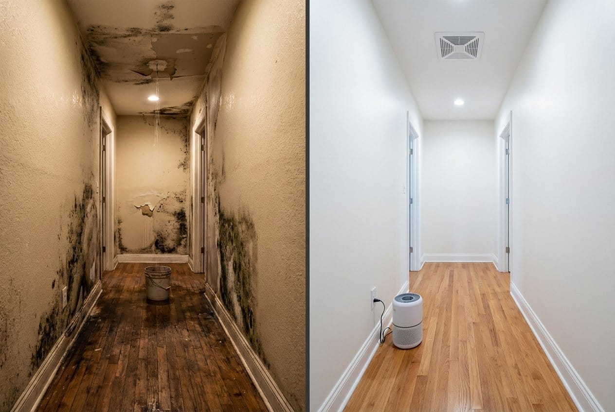 Odor Removal & Disinfection before and after in hallway, Allendale NJ
