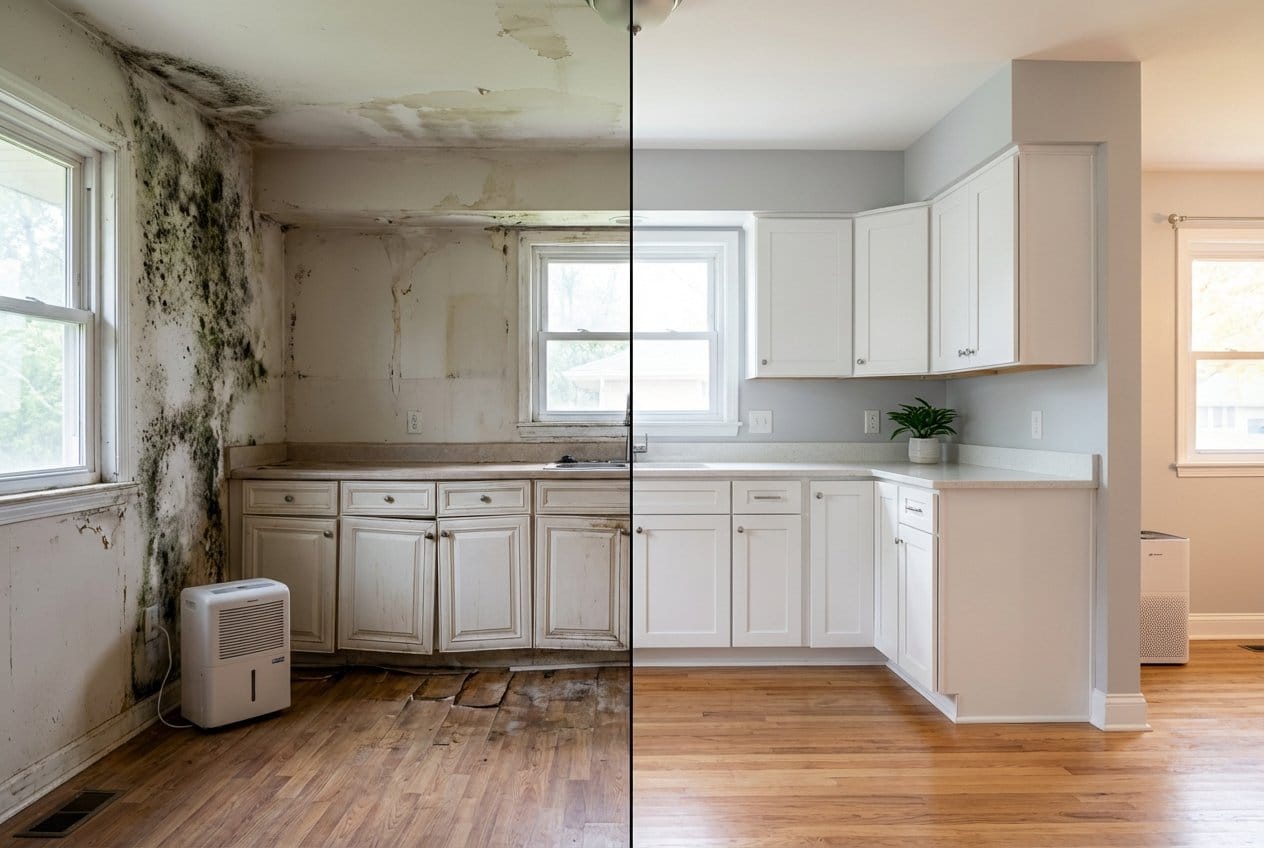 Allendale Mold Removal home kitchen restoration before and after in Allendale