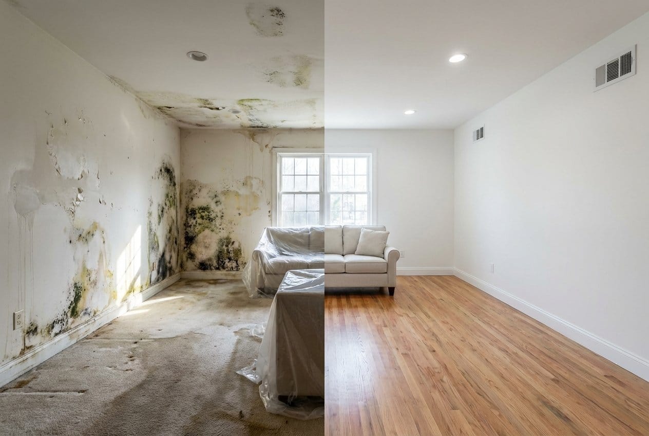 Allendale Mold Removal living room restoration before and after in Allendale